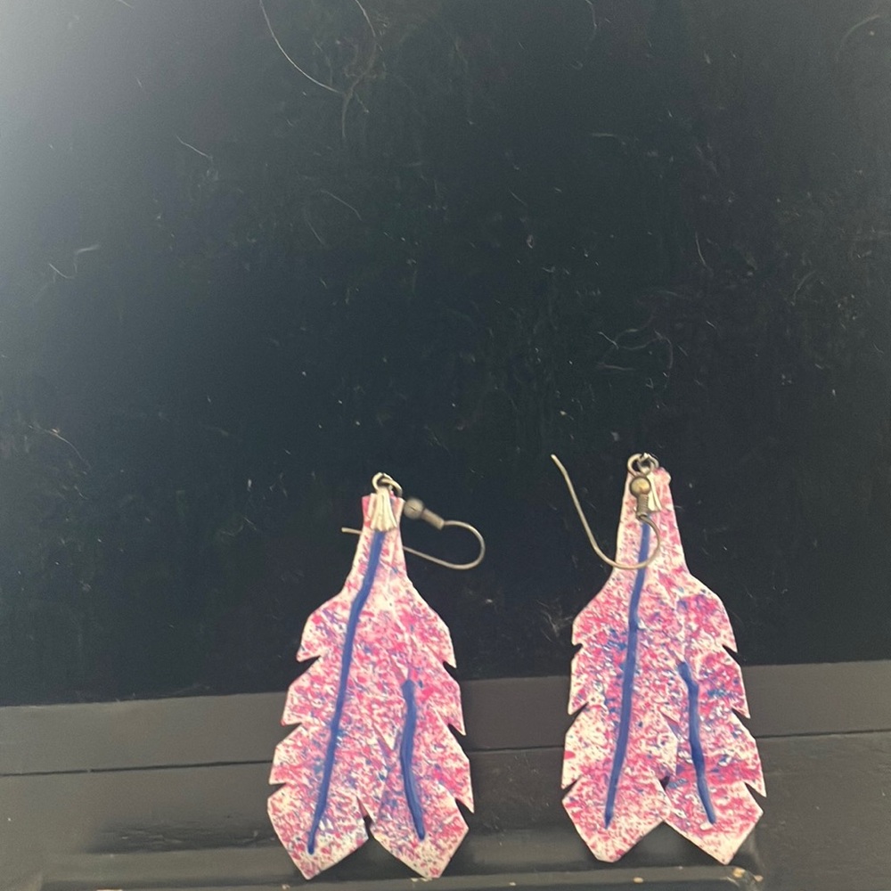 Pink and Blue Leaf Earrings